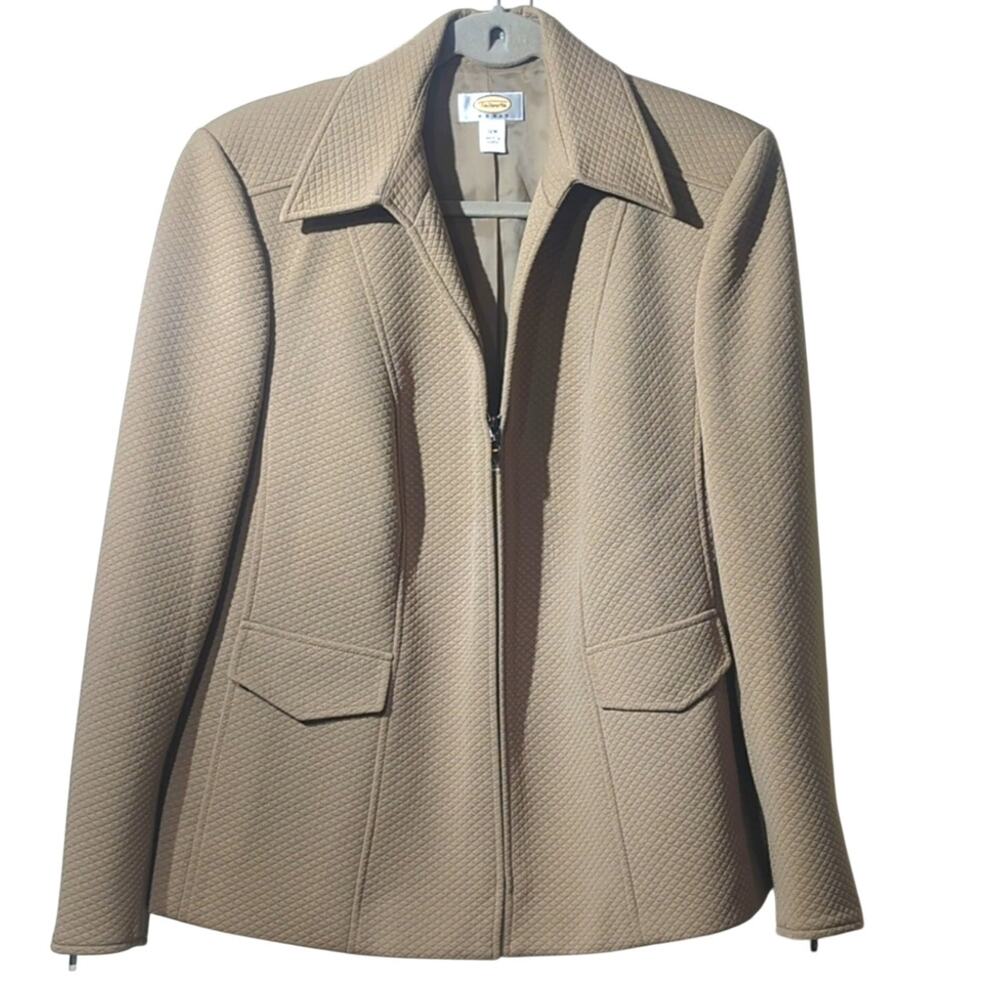 Vtg Talbots Tan Quilted Faux Pocket Half Zip Lined Jacket w/ Zip Cuffs Sz 12W